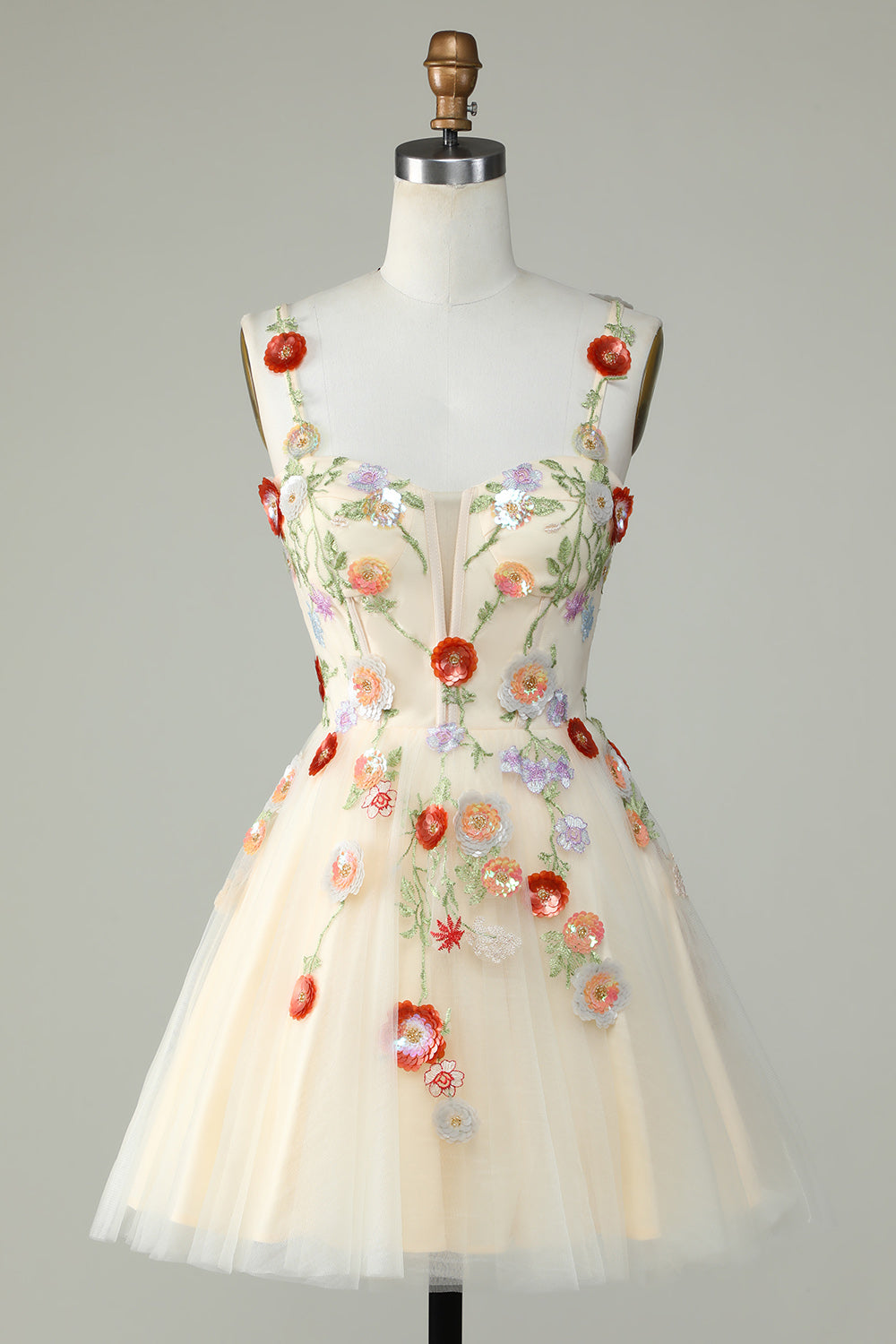 Black A Line Spaghetti Straps Sequin Homecoming Dress with Flowers Customized