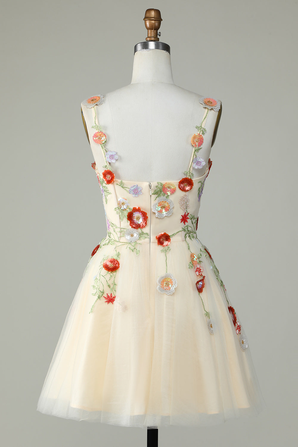 Black A Line Spaghetti Straps Sequin Homecoming Dress with Flowers Customized