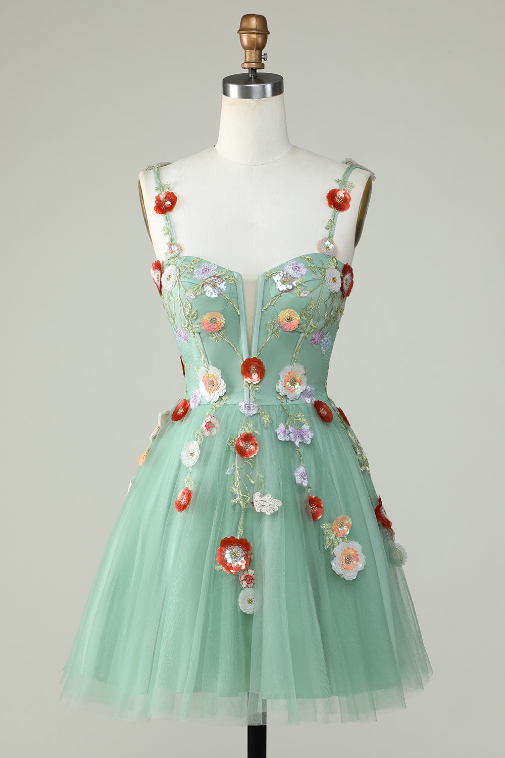 Black A Line Spaghetti Straps Sequin Homecoming Dress with Flowers Customized