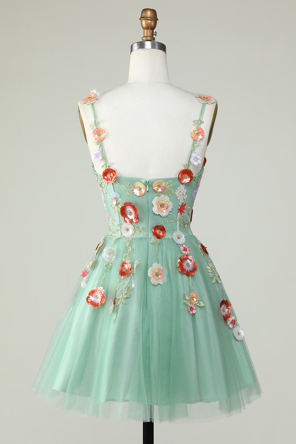 Black A Line Spaghetti Straps Sequin Homecoming Dress with Flowers Customized