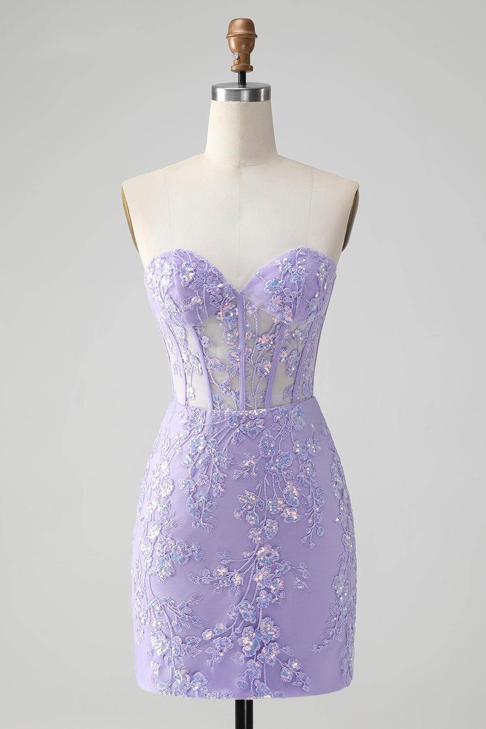 Classy Lilac Bodycon Sweetheart Corset Short Homecoming Dress with Sequins Customized