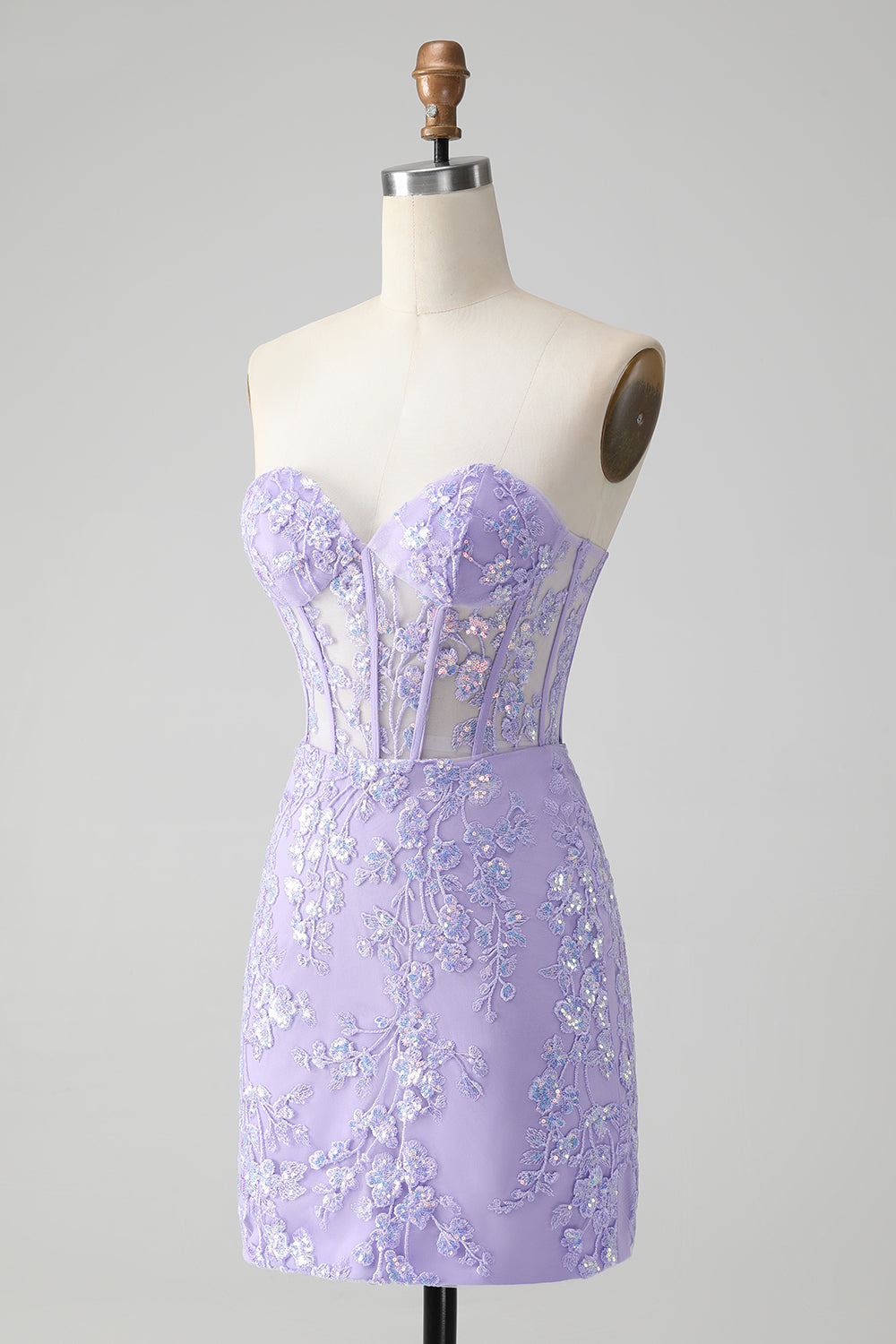 Classy Lilac Bodycon Sweetheart Corset Short Homecoming Dress with Sequins Customized