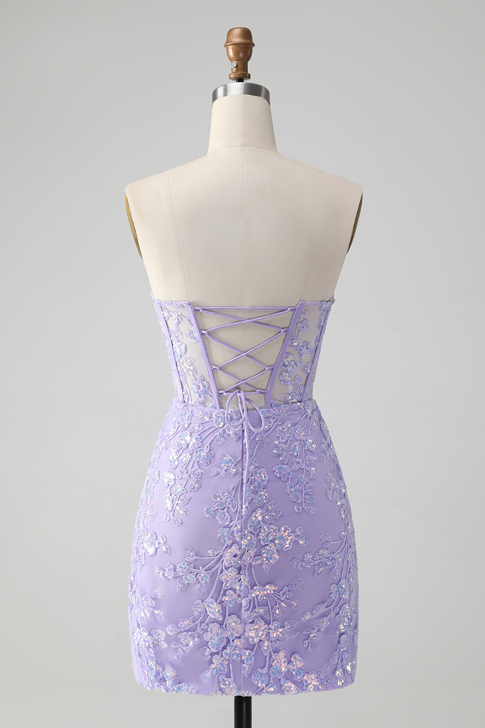 Classy Lilac Bodycon Sweetheart Corset Short Homecoming Dress with Sequins Customized
