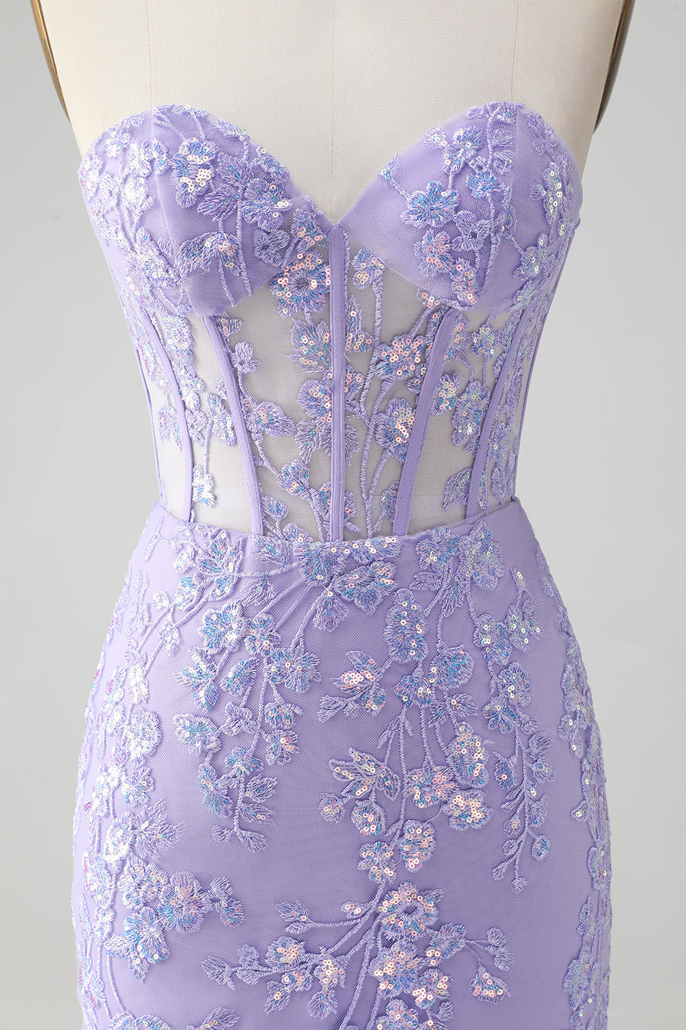 Classy Lilac Bodycon Sweetheart Corset Short Homecoming Dress with Sequins Customized