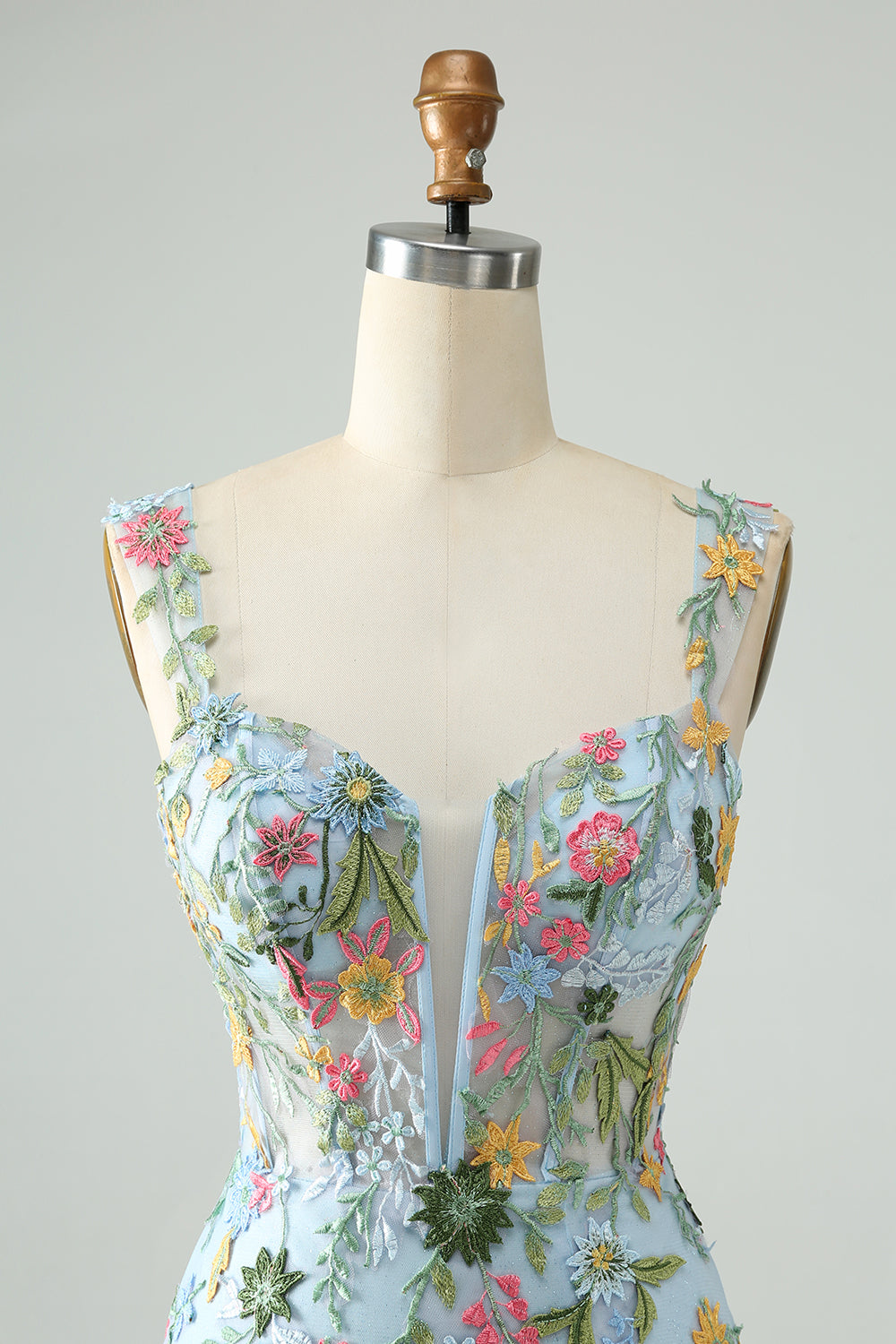 Blue Flower Mermaid Off The Shoulder Corset Short Homecoming Dress with Embroidery Customized