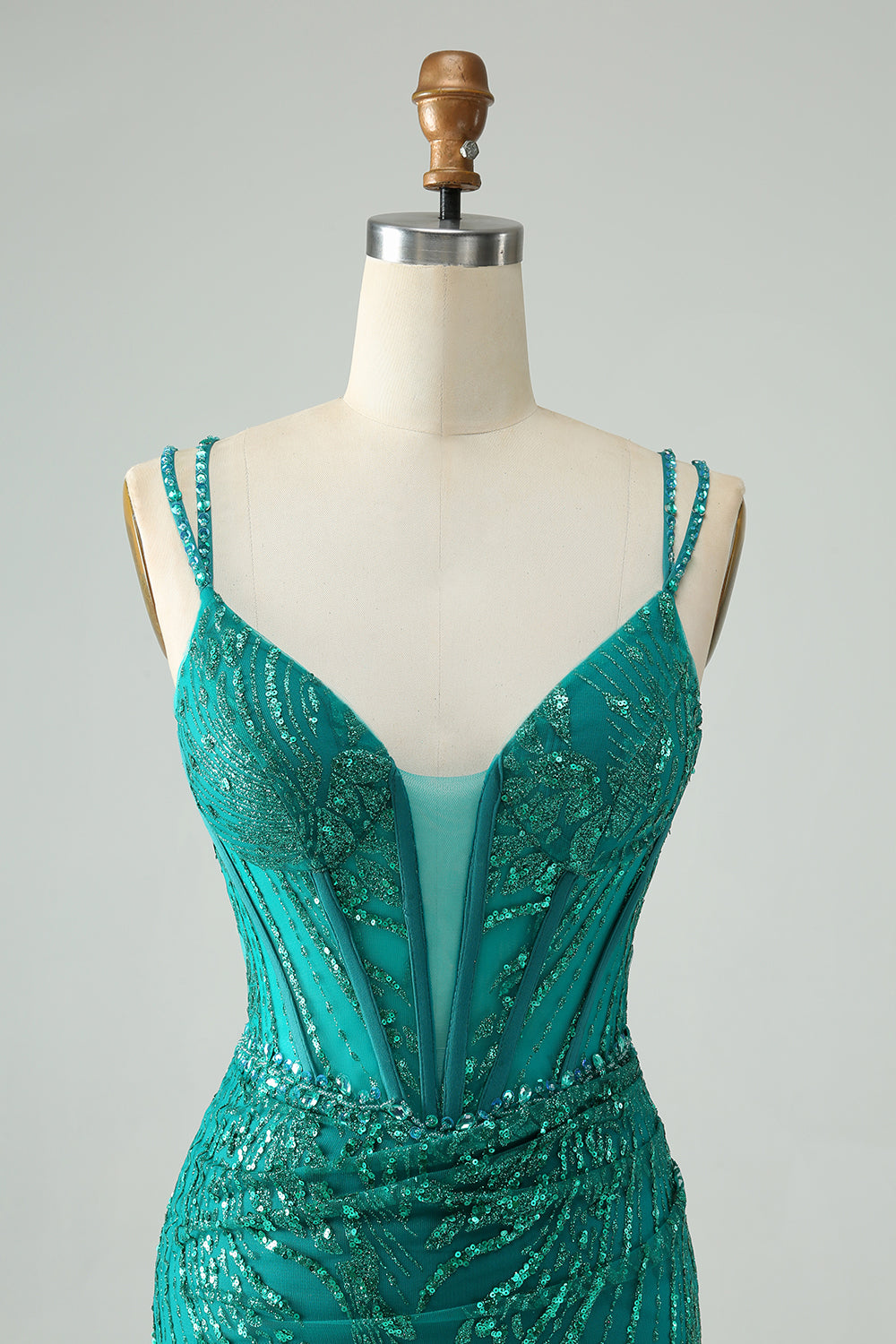 Classy Dark Green Bodycon Spaghetti Straps Corset Sequin Short Homecoming Dress Customized