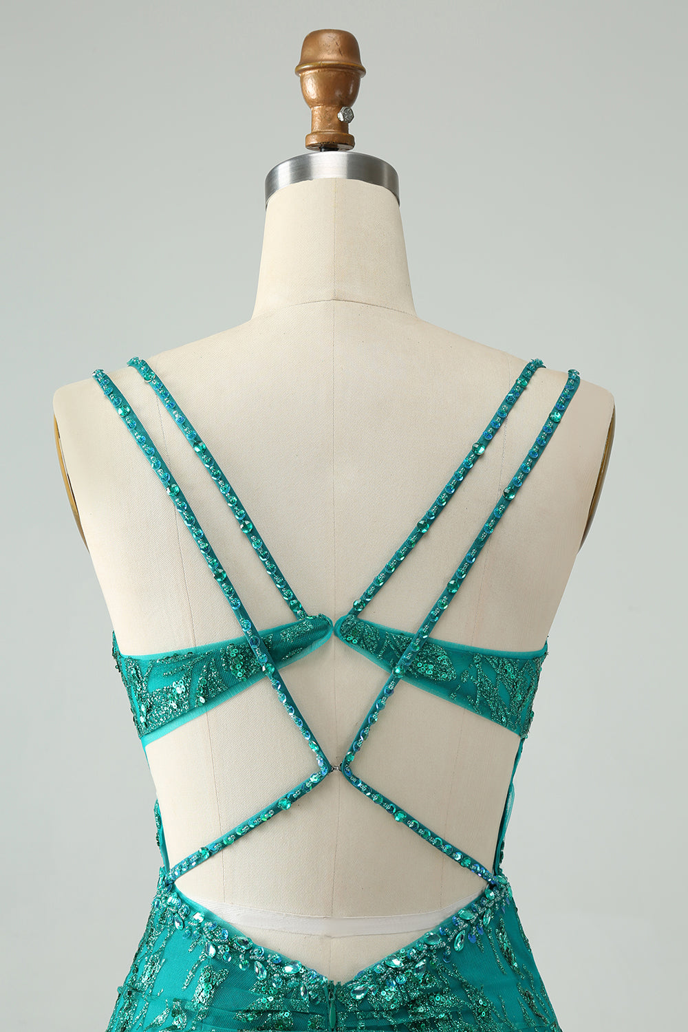 Classy Dark Green Bodycon Spaghetti Straps Corset Sequin Short Homecoming Dress Customized