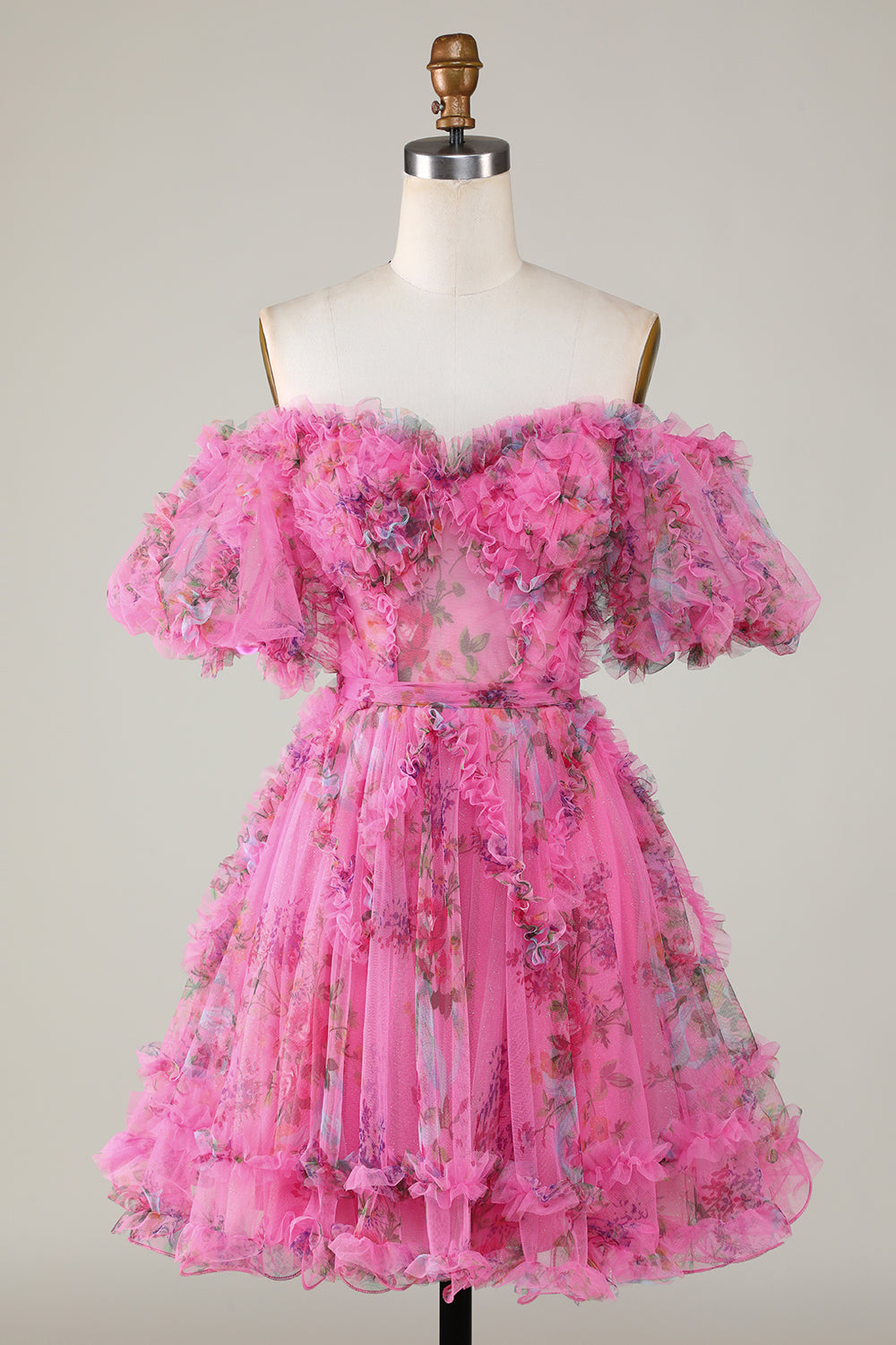 Stylish Dusty Rose A Line Off the Shoulder Tulle Short Homecoming Dress Customized