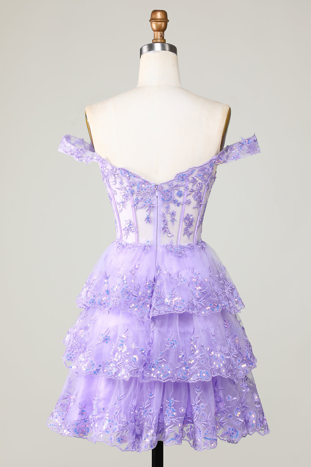 Princess A Line Corset Tiered Purple Short Homecoming Dress with Lace Customized