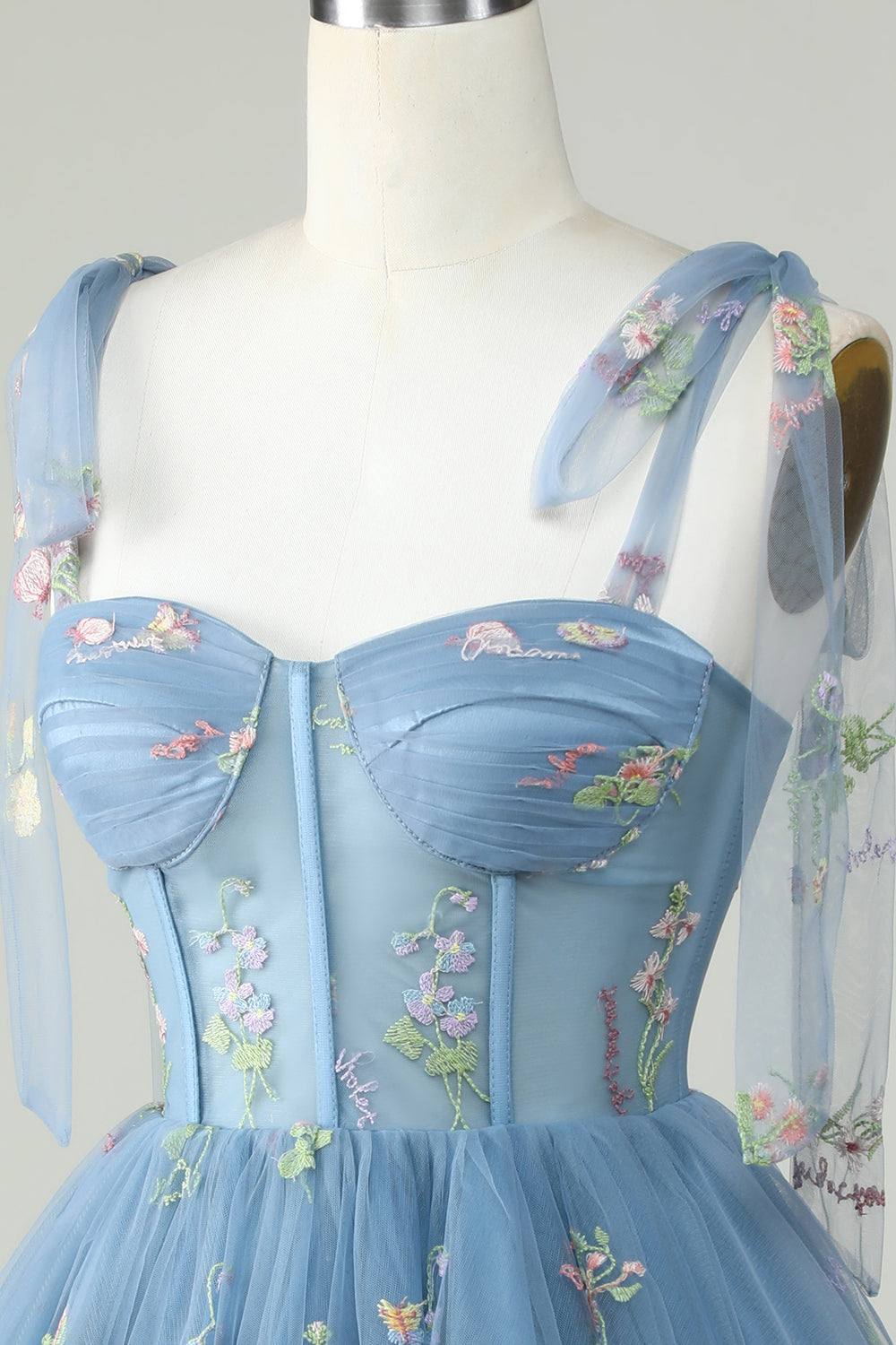 Cute Grey Blue A Line Spaghetti Straps Short Homecoming Dress with Appliques Customized