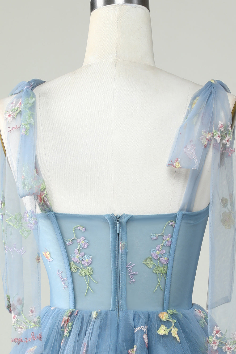 Cute Grey Blue A Line Spaghetti Straps Short Homecoming Dress with Appliques Customized