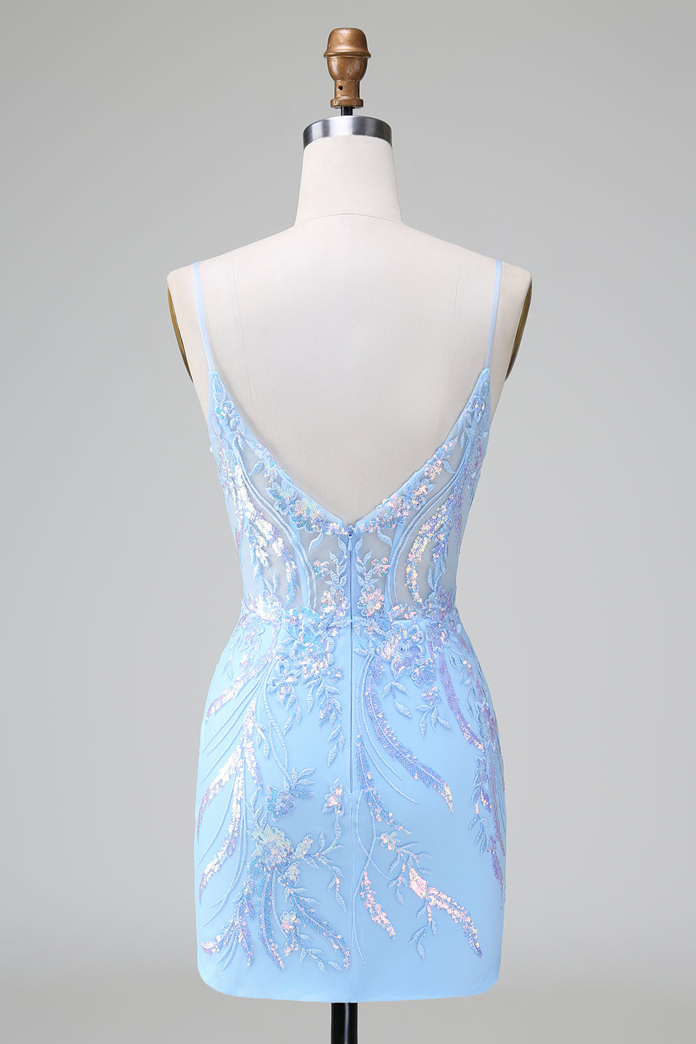 Sparkly Blue Bodycon Spaghetti Straps Corset Short Homecoming Dress with Sequins Customized