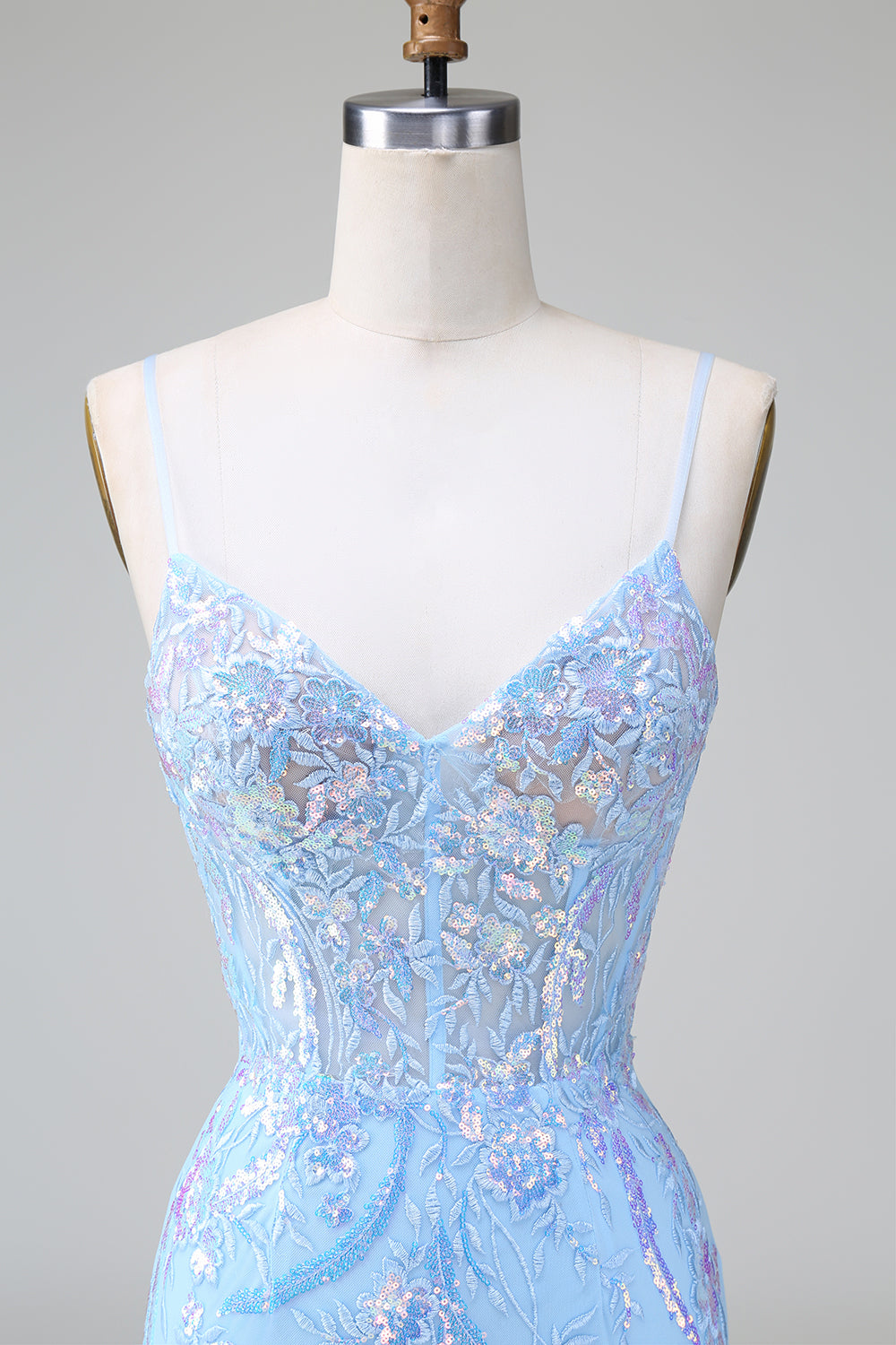 Sparkly Blue Bodycon Spaghetti Straps Corset Short Homecoming Dress with Sequins Customized