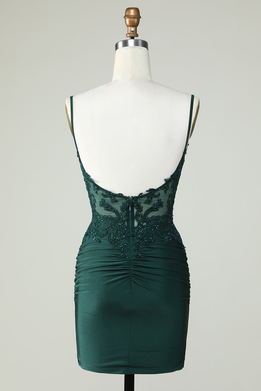 Bodycon Dark Green Spaghetti Straps Corset Homecoming Dress with Beading Customized