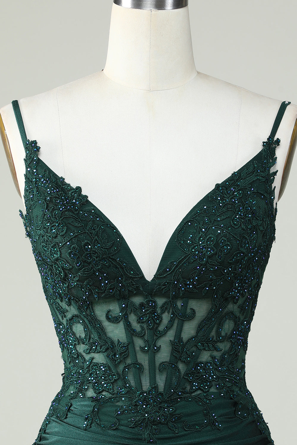 Bodycon Dark Green Spaghetti Straps Corset Homecoming Dress with Beading Customized
