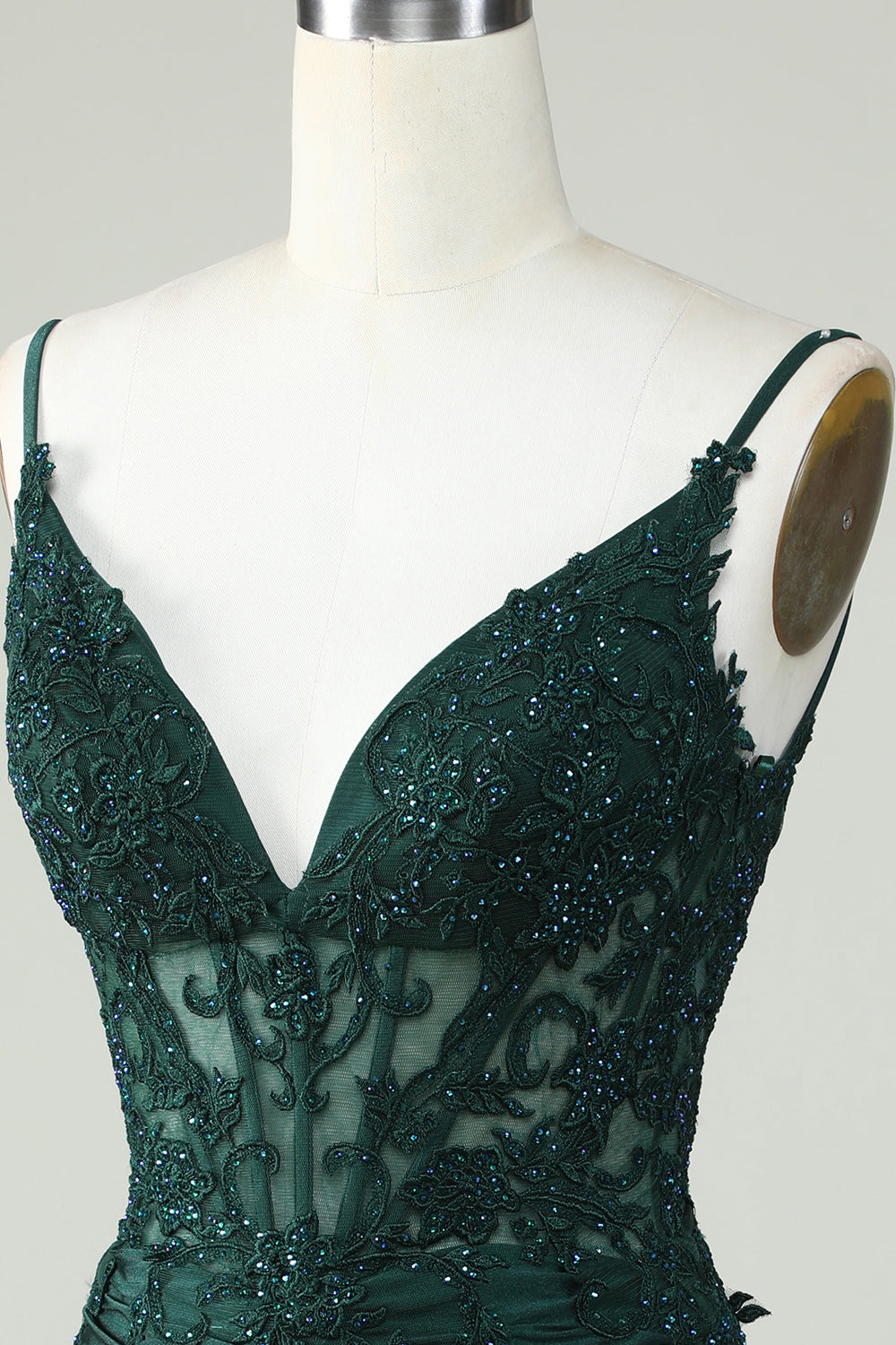 Bodycon Dark Green Spaghetti Straps Corset Homecoming Dress with Beading Customized